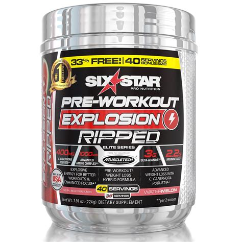 Six Star Pro Explosion Ripped Nutrition Pre Workout Powder, Watermelon, 40 Servings - Walmart.com