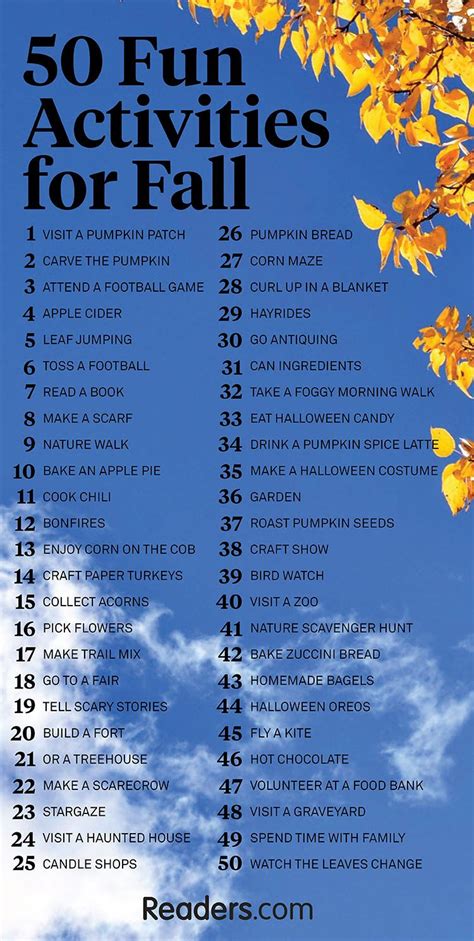 50 Fall Activities to Try This Season | Readers.com | Fun fall activities, Autumn activities ...