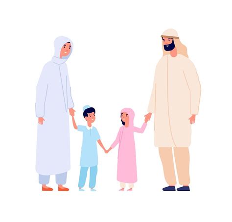 Muslim arabic family. Arab kids, islam mother father children. Cartoon By Microvector ...