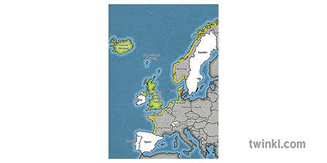 Atlantic Wall Map of Europe Illustration - Twinkl