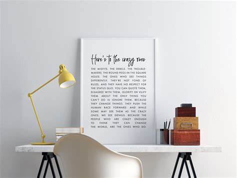 Here's To The Crazy Ones Quote Print Inspiring Sayings | Etsy