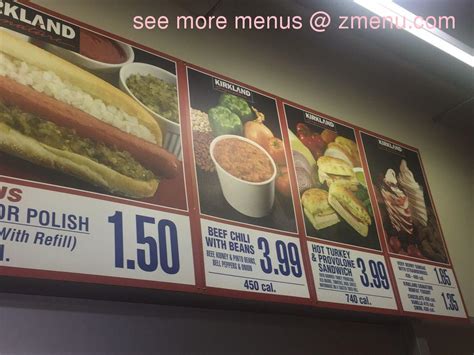 Menu at Costco Food Court pizzeria, Kirkland