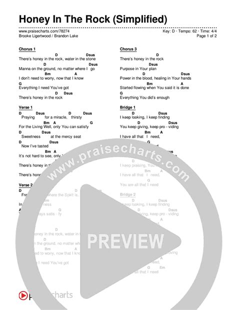 Honey In The Rock (Simplified) Chords PDF (Brooke Ligertwood / Brandon Lake) - PraiseCharts