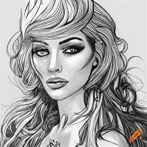 Line-art coloring book page of a beautiful woman on Craiyon