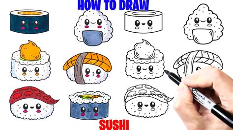 How to Draw Sushi 🍣 Art for Kids - YouTube