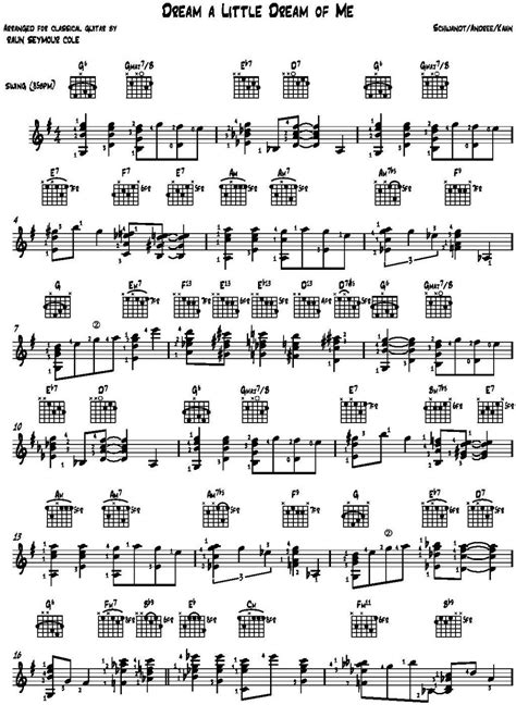 Chord-melody arrangement of the jazz standard "Dream a little dream of me" for solo classical ...