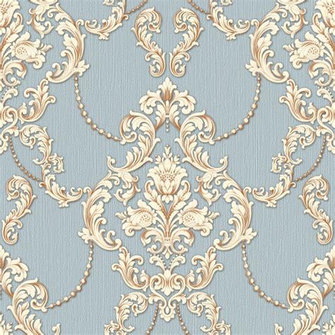 Blue Stripe and Gold Damask Wallpaper A2-141P40 | Decor City