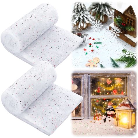 2 Rolls Christmas Snow Blanket Winter Fake Snow Glitter Artificial Snow ...