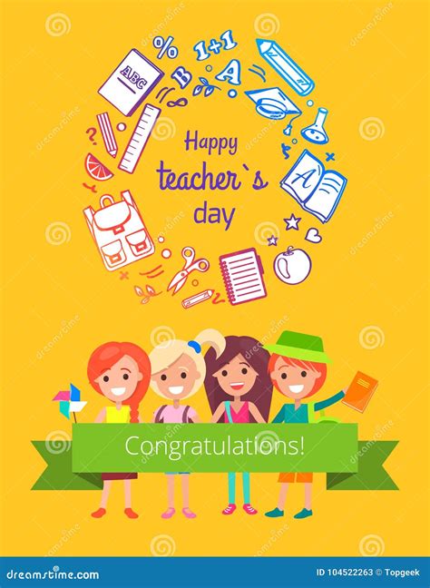 Happy Teachers Day Banner Vector Illustration Stock Vector - Illustration of apple, banner ...