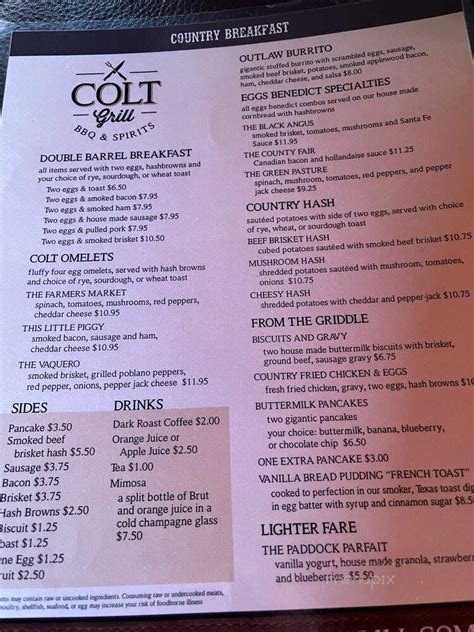 Menu of Colt Grill in Sedona, AZ 86351