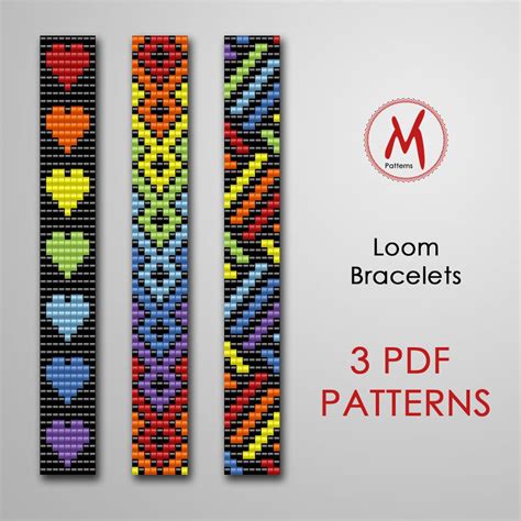 Rainbow Loom Bead Patterns for Bracelets Set of 3 Pattern, 7 Colors, Bright Bracelet, Miyuki ...