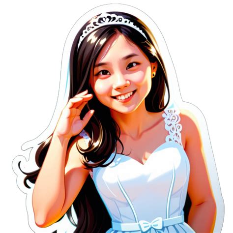 I made an AI sticker of A happy and lovely girl with long hair, wearing a wedding dress
