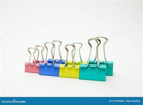 Clips for Paper of Different Colors, Close-up on a White Background Stock Image - Image of clips ...