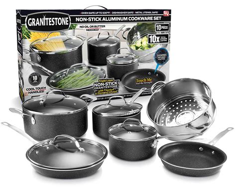 GRANITESTONE 10 Piece Nonstick Cookware Set, Scratch-Resistant, Granite-Coated, Dishwasher and ...