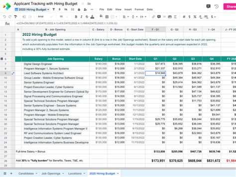 Applicant Tracker & Hiring Budget Template | Spreadsheet.com