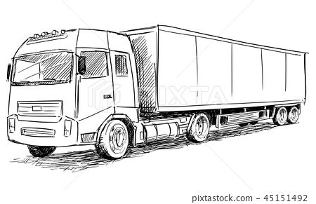 Vector Sketch Drawing Illustration of Truck - Stock Illustration [45151492] - PIXTA