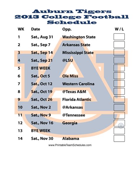 Auburn Football Schedule Printable