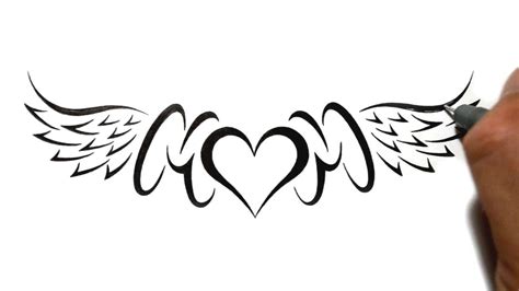 Drawing Mom with a Heart and Wings Lowerback Tattoo Design | Doovi