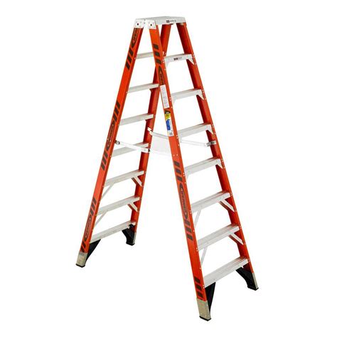 Werner 8 ft. Fiberglass Twin Step Ladder with 375 lb. Load Capacity ...