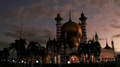 Aerial view of the beautiful Ubudian Mosque, Kuala Kangsar, Perak, Malaysia at dawn. Stock Video ...