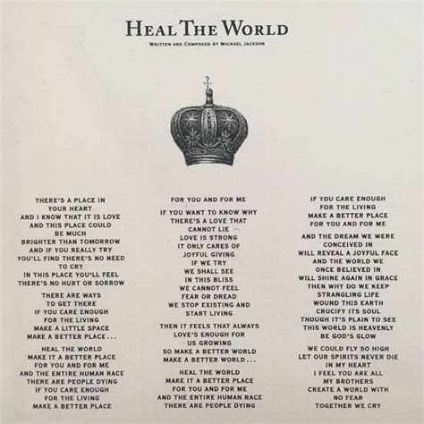 "Heal The World" vinyl lyrics part 1 - Michael Jackson | Michael jackson songs lyrics, Michael ...