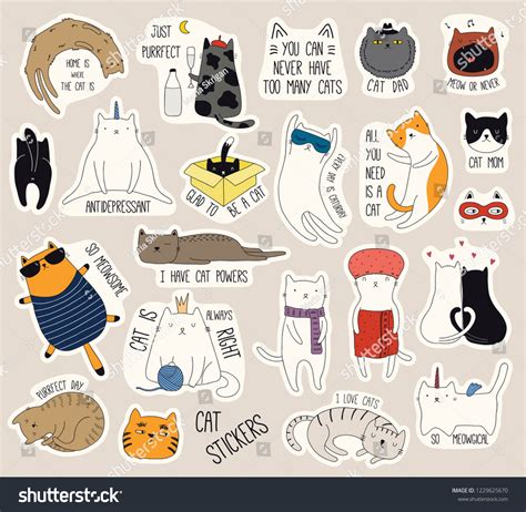 Set Cute Funny Stickers Color Doodles Stock Vector (Royalty Free ...