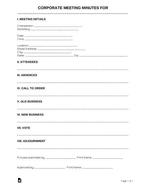 Free Corporate Meeting Minutes Template - PDF | Word – eForms