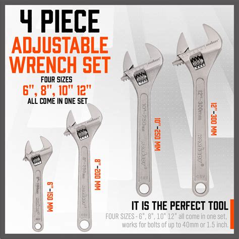 4Pc Adjustable Wrench Set Heavy Duty Shifter Spanner Wide Open Jaw 6"/ – SedyOnline