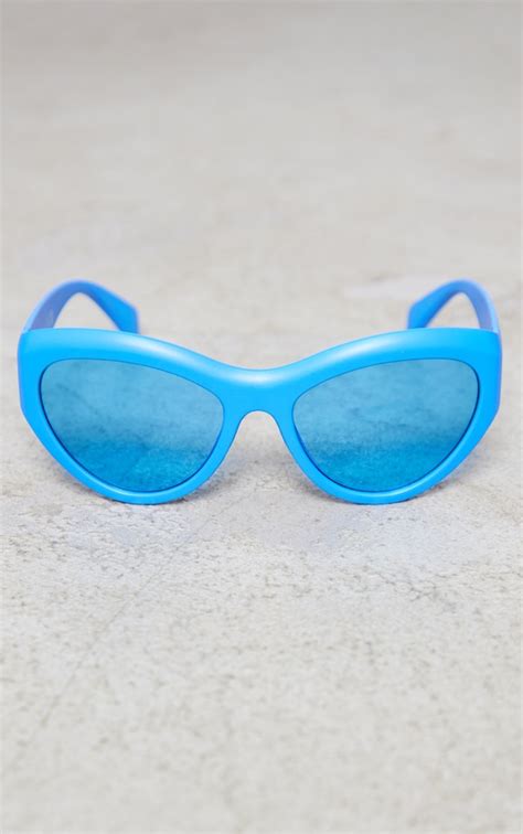 Blue Matte Frame Bluelens Cat Eye Sunglasses | PrettyLittleThing