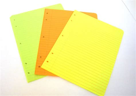 Notebook Paper 1970's Neon Colored Paper Vintage