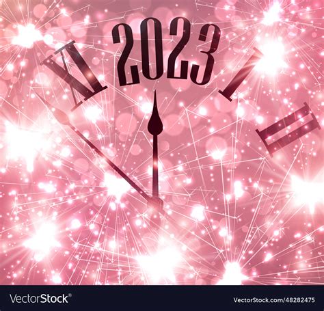 Clock showing 2023 on pink background Royalty Free Vector