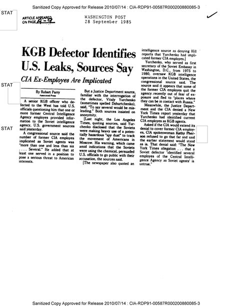 KGB DEFECTOR IDENTIFIES U.S. LEAKS, SOURCES SAY - DocumentCloud