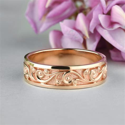 14K Gold Wedding Band Floral Wedding Band Filigree Wedding - Etsy UK