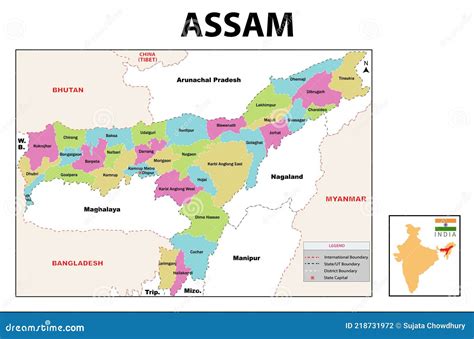 Assam Map. Political And Administrative Map Of Assam With Districts ...