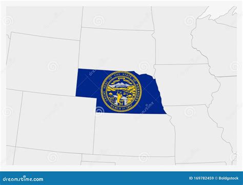 US State Nebraska Map Highlighted in Nebraska Flag Colors Stock Vector ...