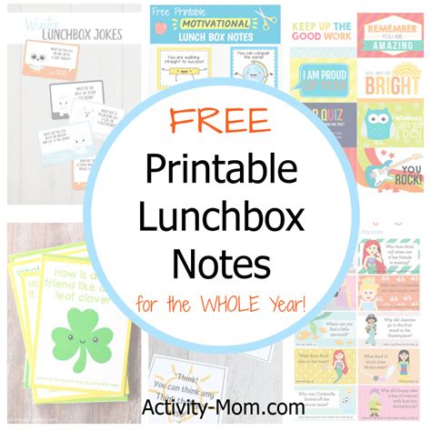 FREE Printable Lunch Box Notes for the School Year - The Activity Mom