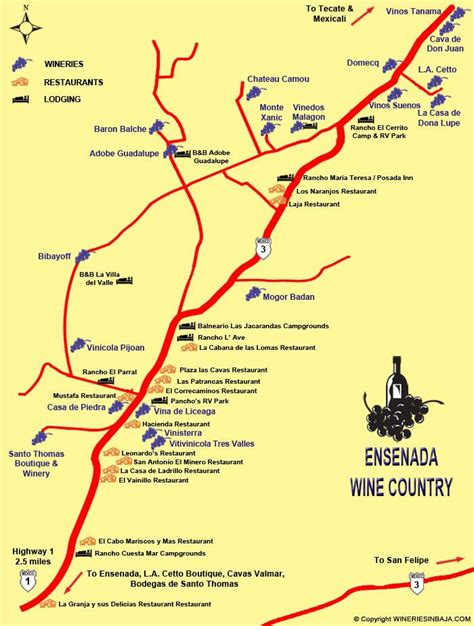 Ensenada Winery Maps - Guadalupe Valley Baja | Winery map, Wine map, Ensenada