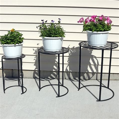 Sunnydaze Modern Nesting Metal Plant Stand, Sturdy Indoor/Outdoor ...