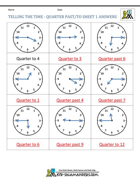 Clock Worksheet - Quarter Past and Quarter to