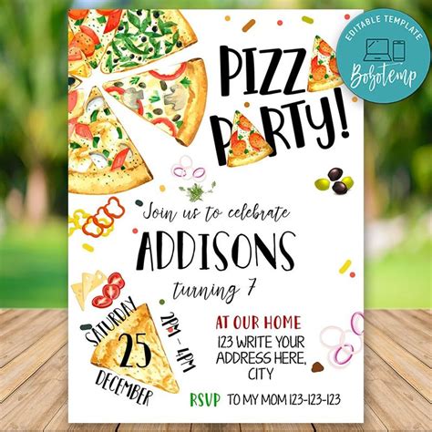 Editable Pizza Party Invitation Instant Download | Bobotemp