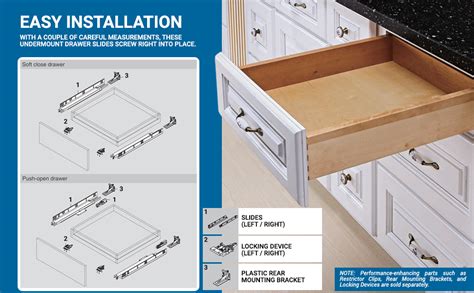 Pair of DTC 21" (533.5mm) Undermount Drawer Slides for 5/8”(16mm) Thick ...