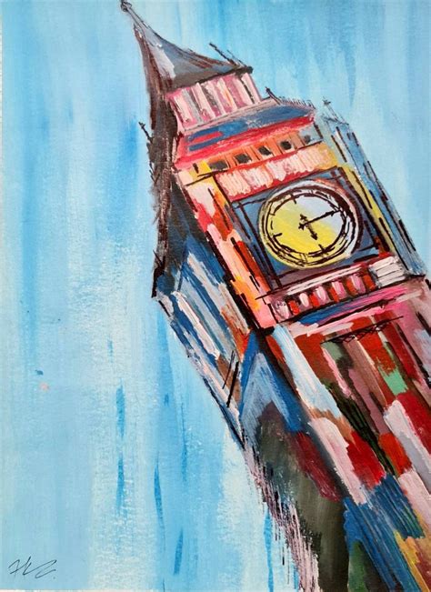 Abstract painting of a Clock tower | Etsy