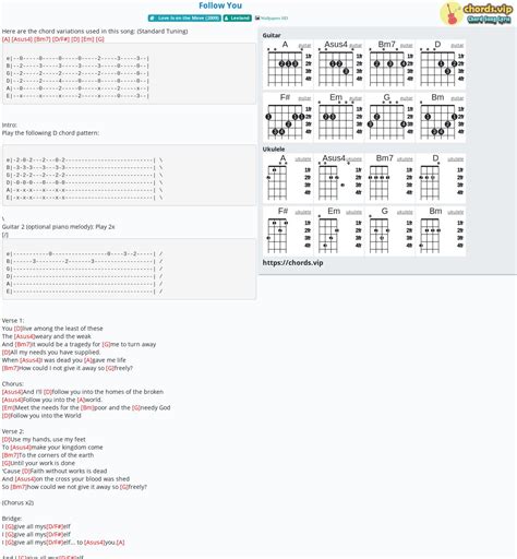 Chord: Follow You - tab, song lyric, sheet, guitar, ukulele | chords.vip