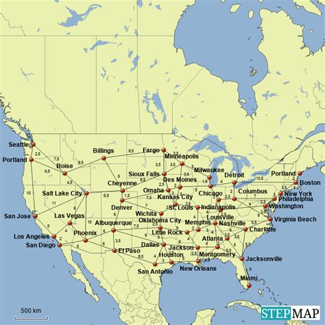 StepMap - USA Distance - Landkarte für USA