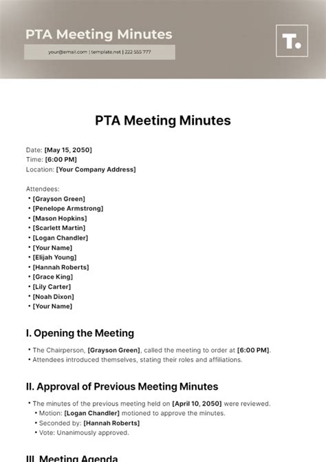 Free PTA Meeting Minutes Template - Edit Online & Download | Template.net