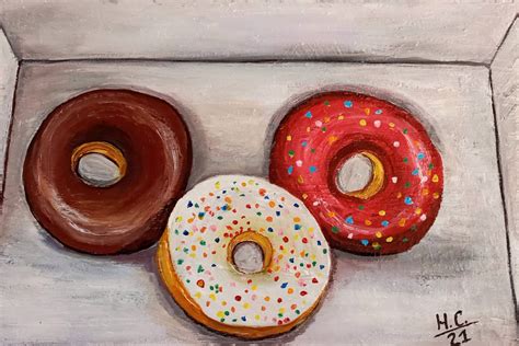 Donut Painting Dessert Art 3 Donuts Original art 11.8 by | Etsy