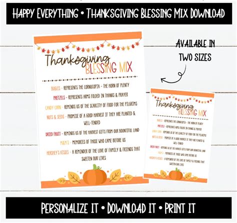 Thanksgiving Blessing Mix Printable, Instant Digital Download - Etsy