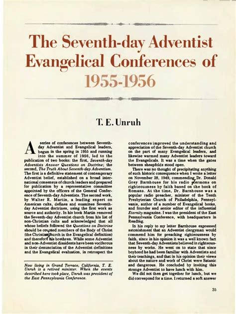 The SDA Evangelical Conferences 1955-1956 (TE Unruh) | PDF | Seventh ...