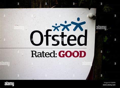 Ofsted Rated: Good, detail of Primary School sign, Warwickshire, UK ...