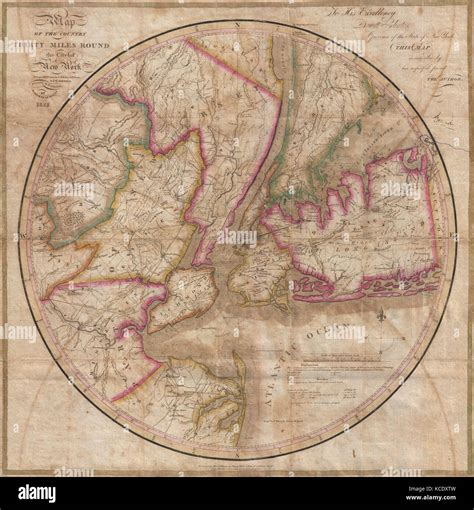 1828, Eddy Map of New York City and 30 Miles Around Stock Photo - Alamy